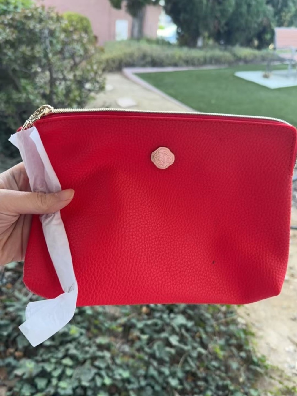 Brand new red Shiseido makeup bag , faux leather pouch 10*7